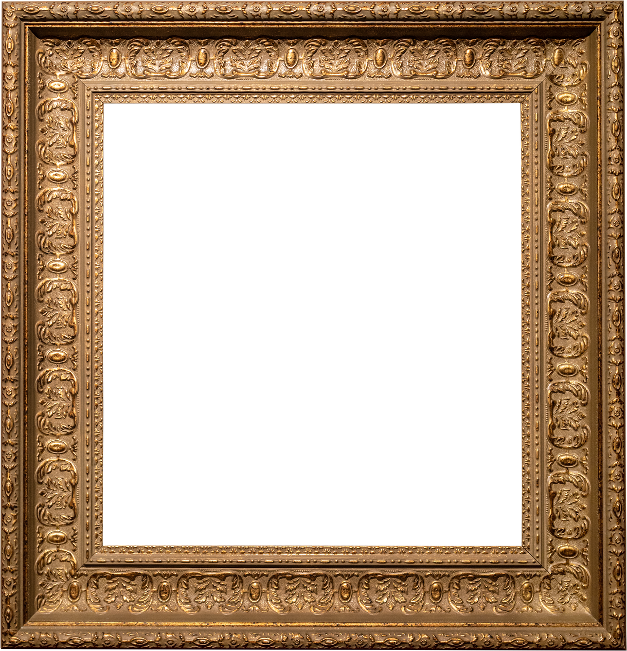 wide carved square bronze picture frame isolated